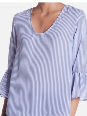 Fred David - S - Blue & White Striped Bell Sleeve Blouse - Yacht Rock